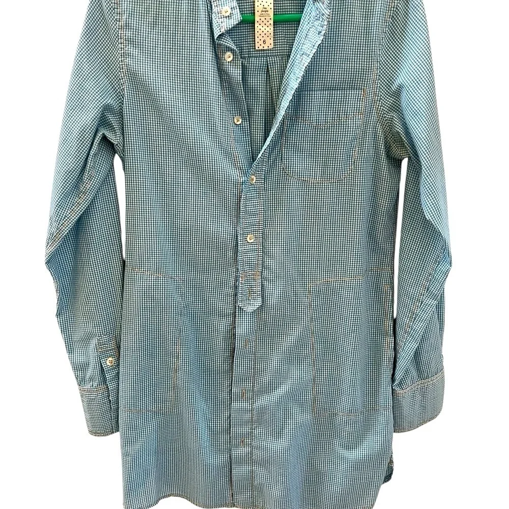 Free People long button down shirt dress blue gingham style size Large